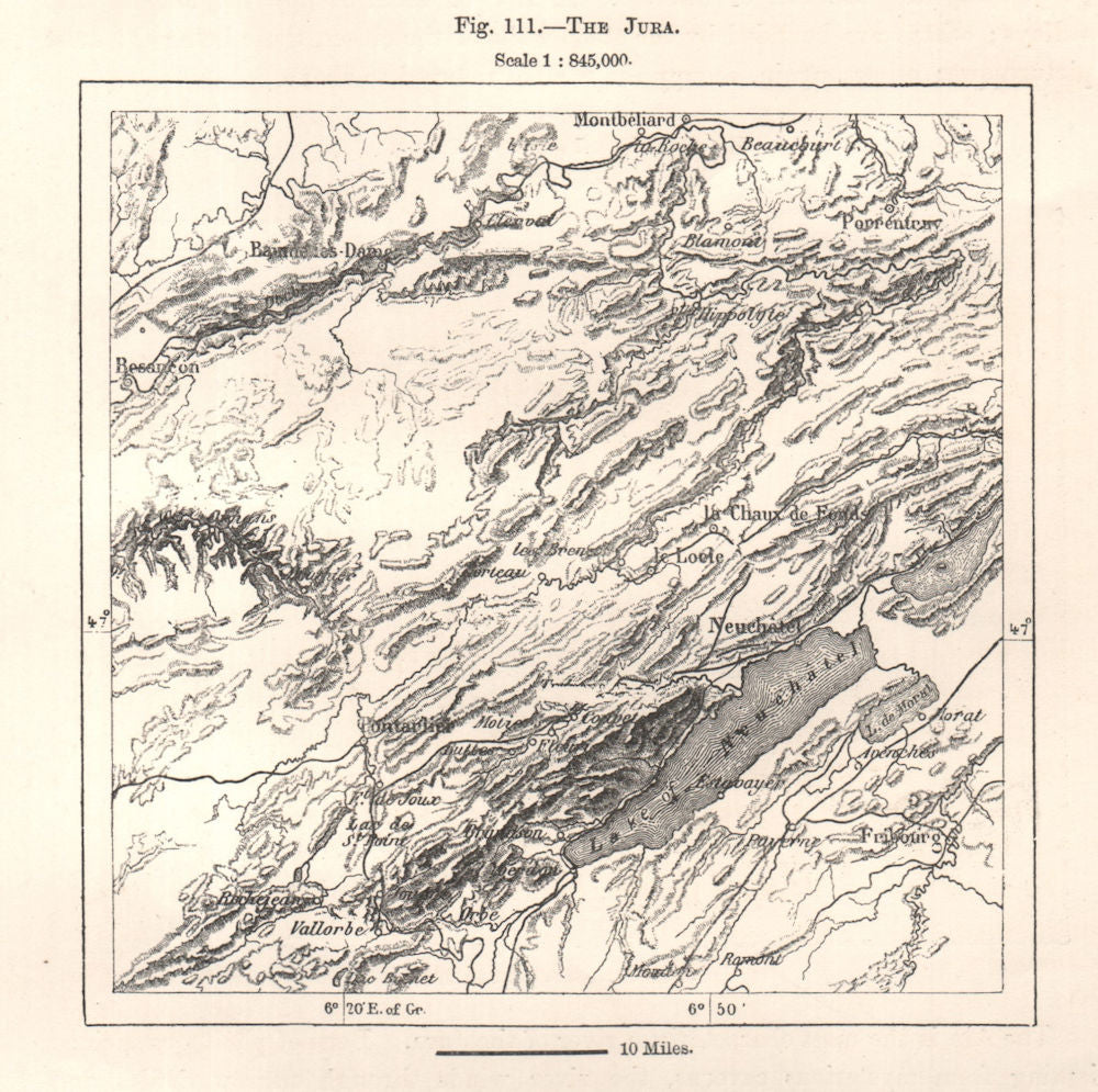 The Jura. France Switzerland. Sketch map 1885 old antique plan chart